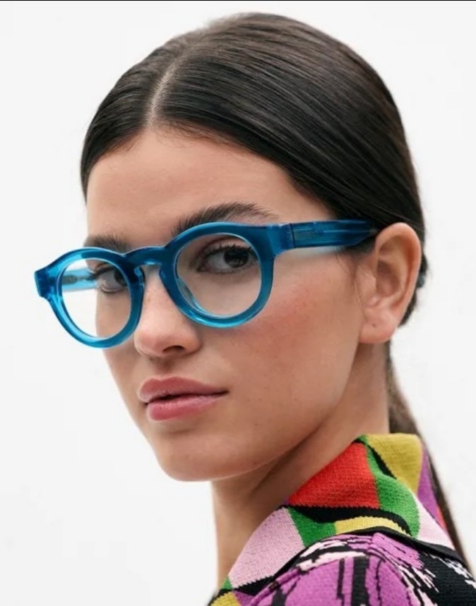 Woman wearing Etnia Barcelona eyewear at Mango Optic.